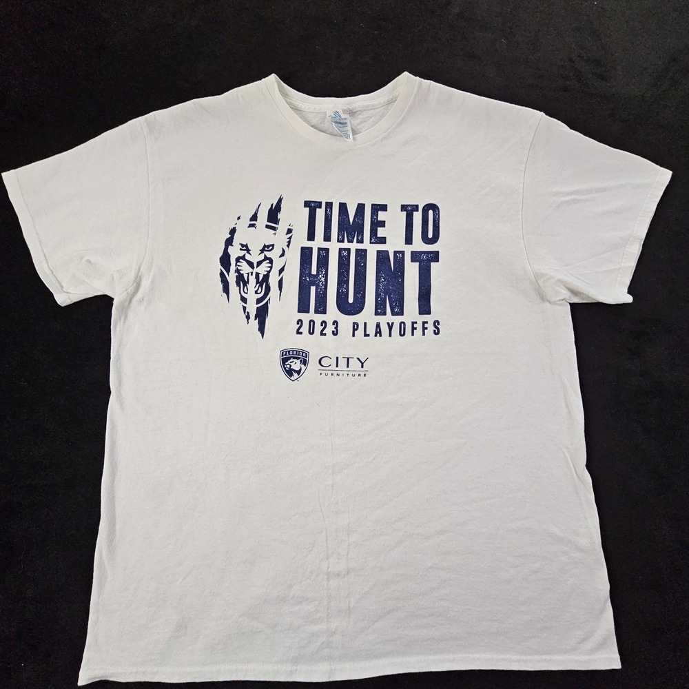 Florida Panthers Time to Hunt 2023 Playoffs White Short‎ Sleeve T-Shirt Men's XL